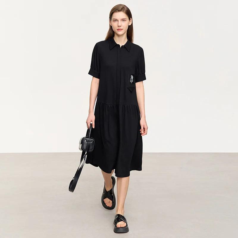 Perfektes Damen Sommerkleid Mit Umlegekragen Für Büro