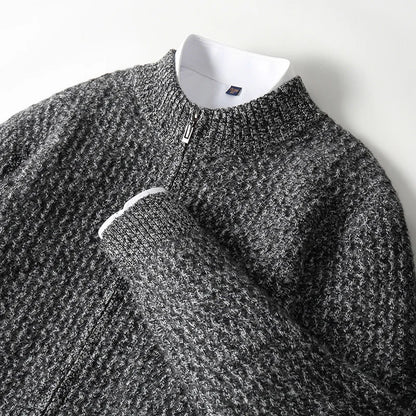 2025 Herbst und Winter Pullover aus reiner Wolle für Herren, neue Strickjacke mit Reißverschluss, Mantel, halb Stehkragen, lockeres Freizeithemd, AB-Farbstrickwaren