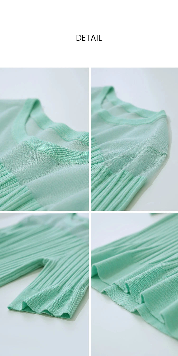 Türkisfarbener Stricktop im Rippenlook, feines Maschengestrick