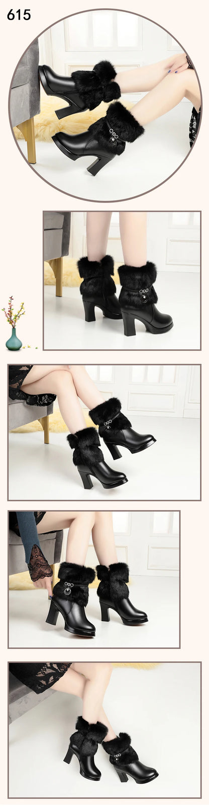 AIYUQI Women Winter Boots 2025 New Round Toe Fashion Women's Fashion Boots Natural Wool Lining Rabbit Fur Women Ankle Boots