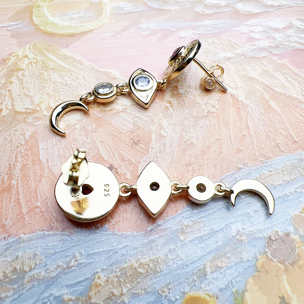 Damen-Ohrtropfen Talisman Auge Mond Herz Glück aus Sterlingsilber