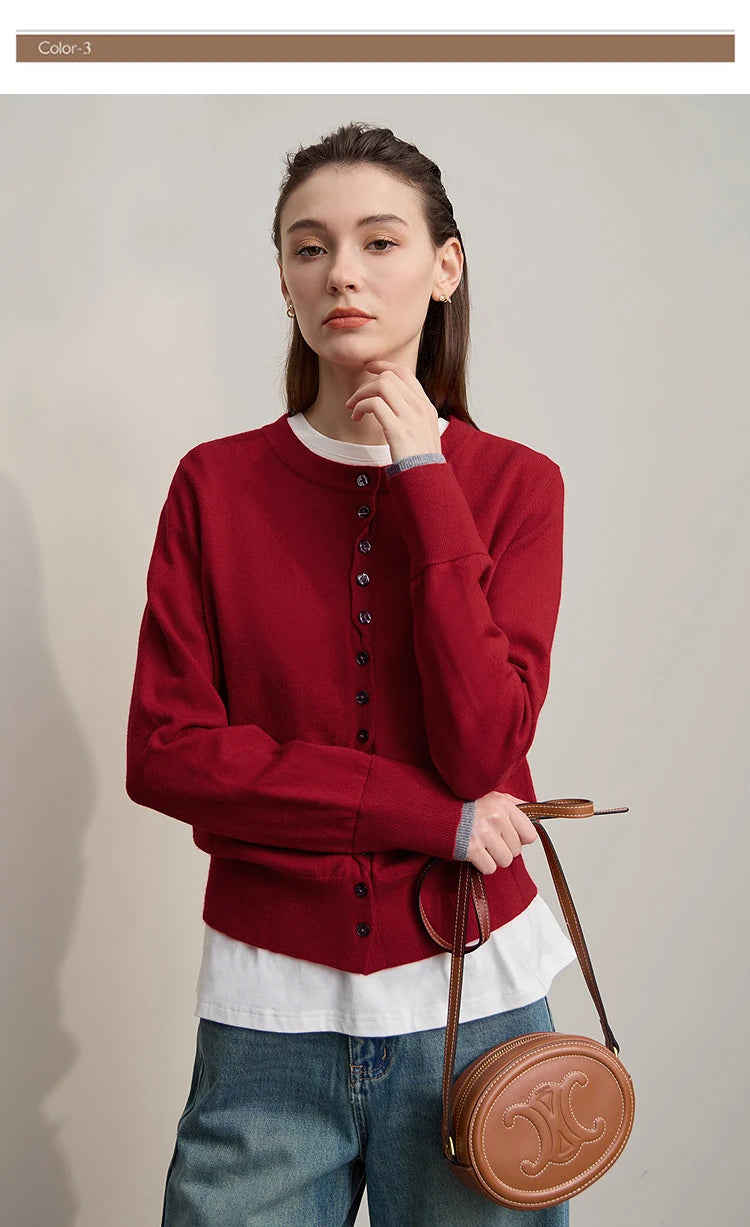Damen-Rundhalspullover Strickjacke einfarbig einreihig Herbst-Winter