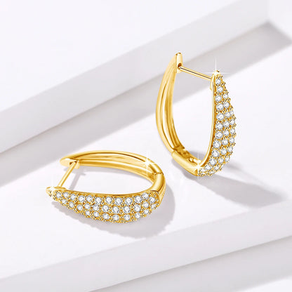 Damen-U-Form-Hoop-Ohrringe aus Silber 925, vergoldet mit 18K Gelbgold, Moissanite mit Zertifikat