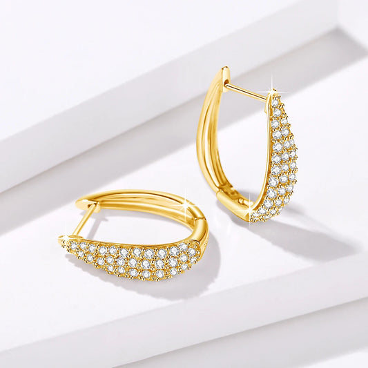 Damen-U-Form-Hoop-Ohrringe aus Silber 925, vergoldet mit 18K Gelbgold, Moissanite mit Zertifikat