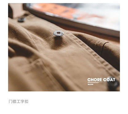 Herren Mantel aus schwerem Twill mit vier Taschen im Khaki-Farbton