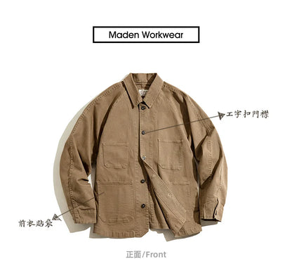 Herren Mantel aus schwerem Twill mit vier Taschen im Khaki-Farbton