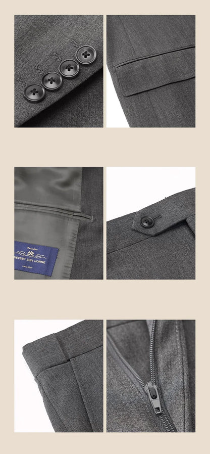 Herrenanzug-Set mit Blazer und Hose, dünner Stoff, lässiger Stil, ideal für Frühling und Herbst, in Khaki oder Schwarz, einreihig, perfekt für Hochzeiten und festliche Anlässe.