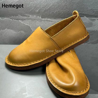 Herren-Leder-Slipper in Gelb mit runder Zehenkappe und dicker Sohle, Slip-On