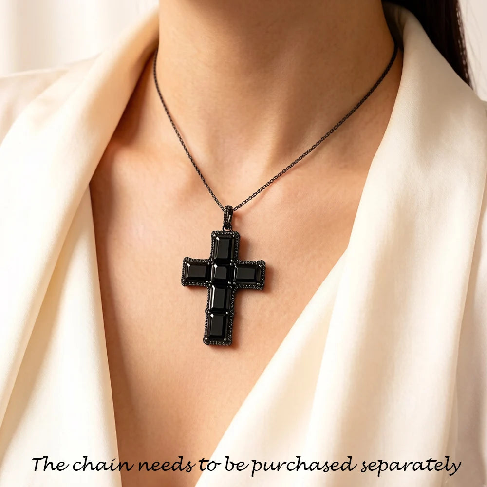 Damen-Anhänger Kreuz geschwärzt schwarze Zirkonia Vintage aus Sterlingsilber