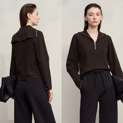 Damen-Rollkragenpullover Wolle gerade einfarbig minimalistisch Herbst