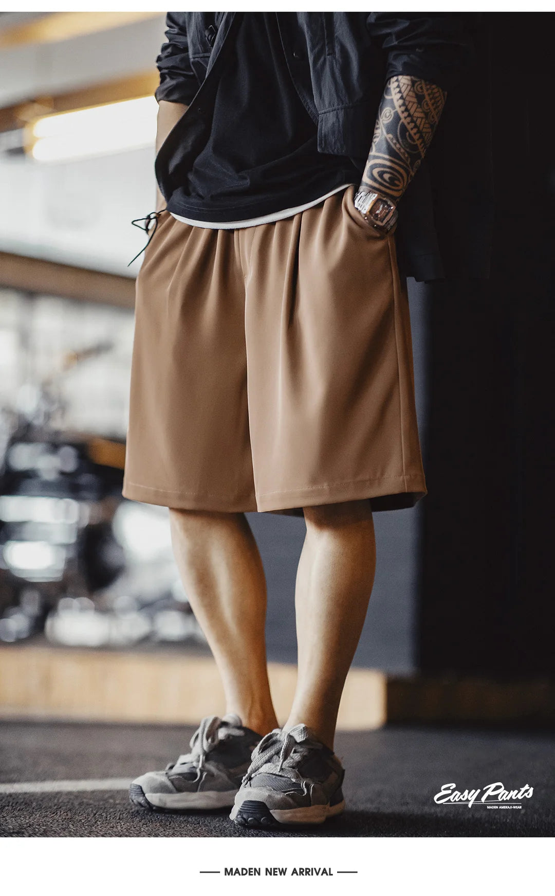 Herren Shorts aus Anti-Falten-Tuch mit elastischer Taille und lockerer Passform