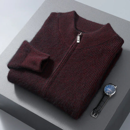Pullover aus 100 % reinem Nerz-Kaschmir für Herren, Stehkragen, verdickte Strickjacke, Herbst/Winter, warm, lässig, gestrickt, große Oberteile mit Reißverschluss