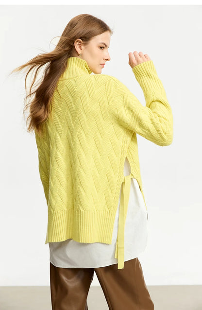 Damen-Rollkragenpullover locker Schnürung Herbst-Winter