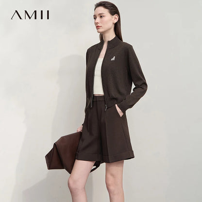 Damen-Rollkragen-Strickjacke kurz Reißverschluss Wolle Herbst-Winter