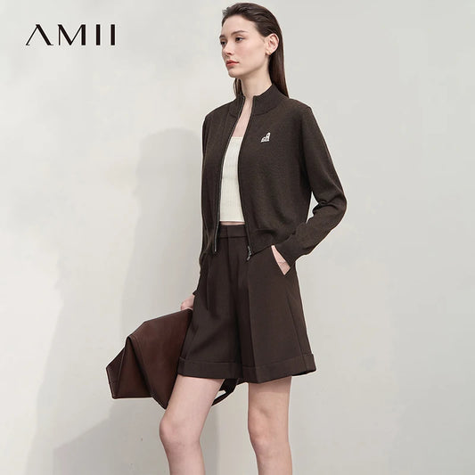 Damen-Rollkragen-Strickjacke kurz Reißverschluss Wolle Herbst-Winter
