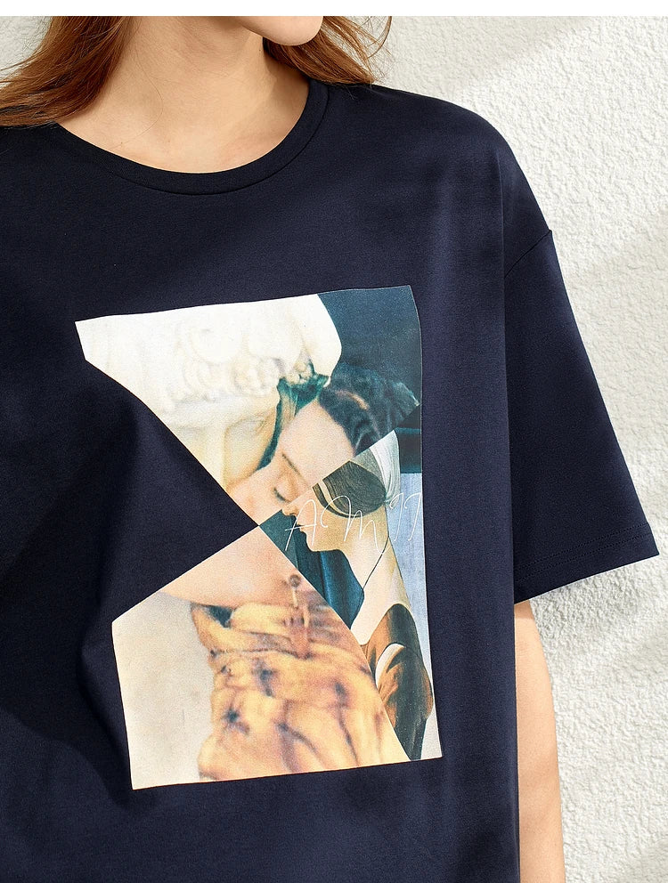 Damen T-Shirt im minimalistischen Sommer-Stil mit lässigem Patchwork-Design