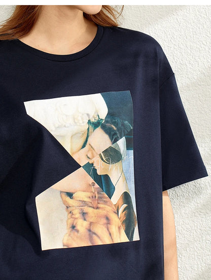 Damen T-Shirt im minimalistischen Sommer-Stil mit lässigem Patchwork-Design