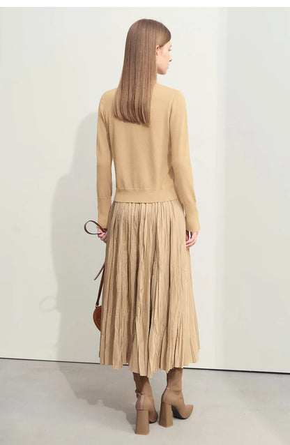Damen-Strickjacke Rundhals Wolle Metallknopf französisch Büro Frühling