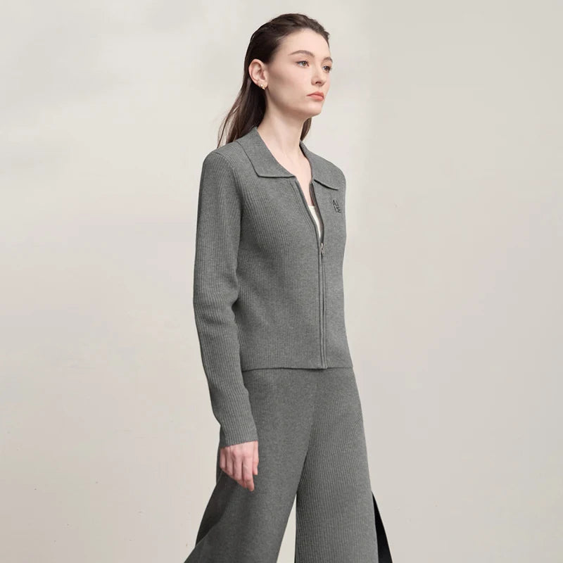 Damen-Strickjacke Buchstaben Slim Reißverschluss Wolle-Mix Herbst-Winter