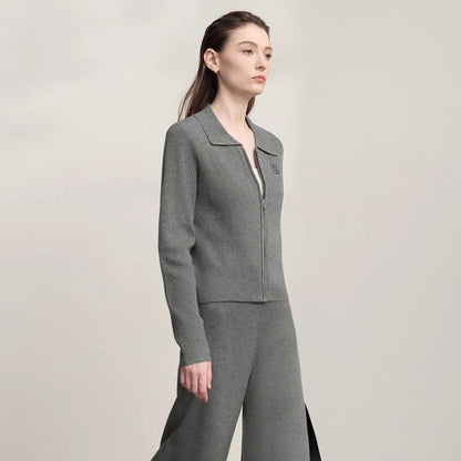 Damen-Strickjacke Buchstaben Slim Reißverschluss Wolle-Mix Herbst-Winter