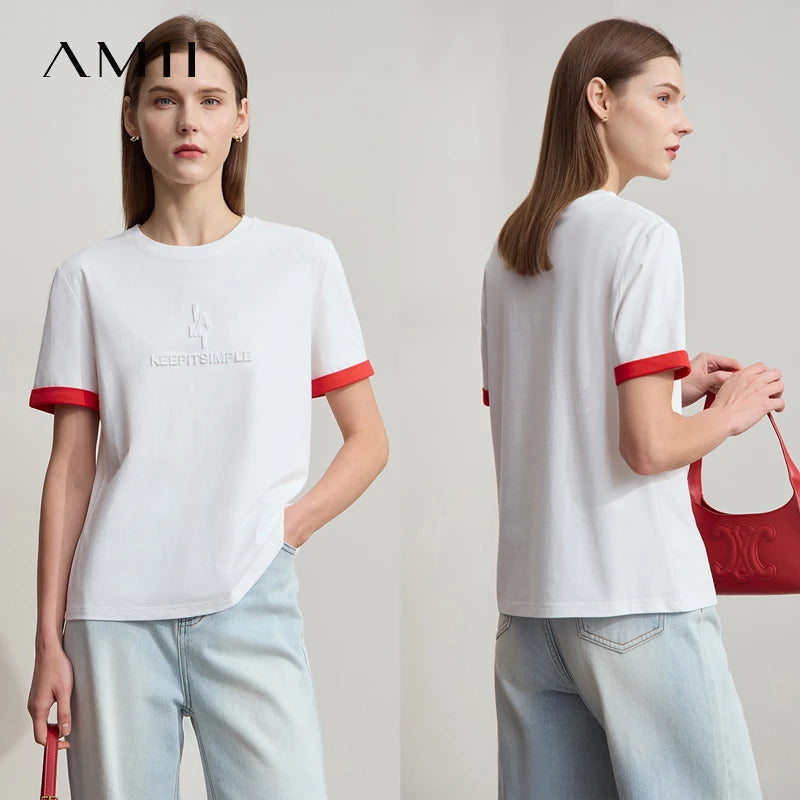 Damen Freizeit-T-Shirt mit Rundhalsausschnitt und Farbblockierung für den Sommer