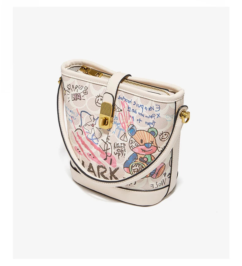 Lady Handbag Aus PU Leather Crossbody Bag Office Prints