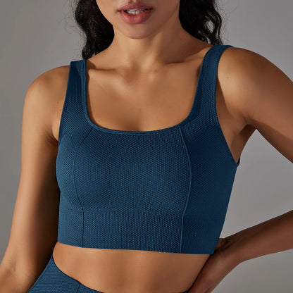 Hamidou Nahtloser Yoga-BH in Navy, nahtloses Crop-Top mit Rundhalsausschnitt