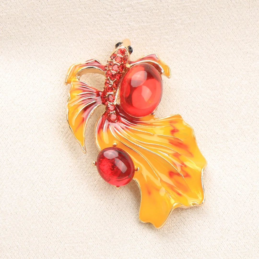Brosche Goldfisch Emaille Strass Tier Kreativ Mode Europäisch Schmuck
