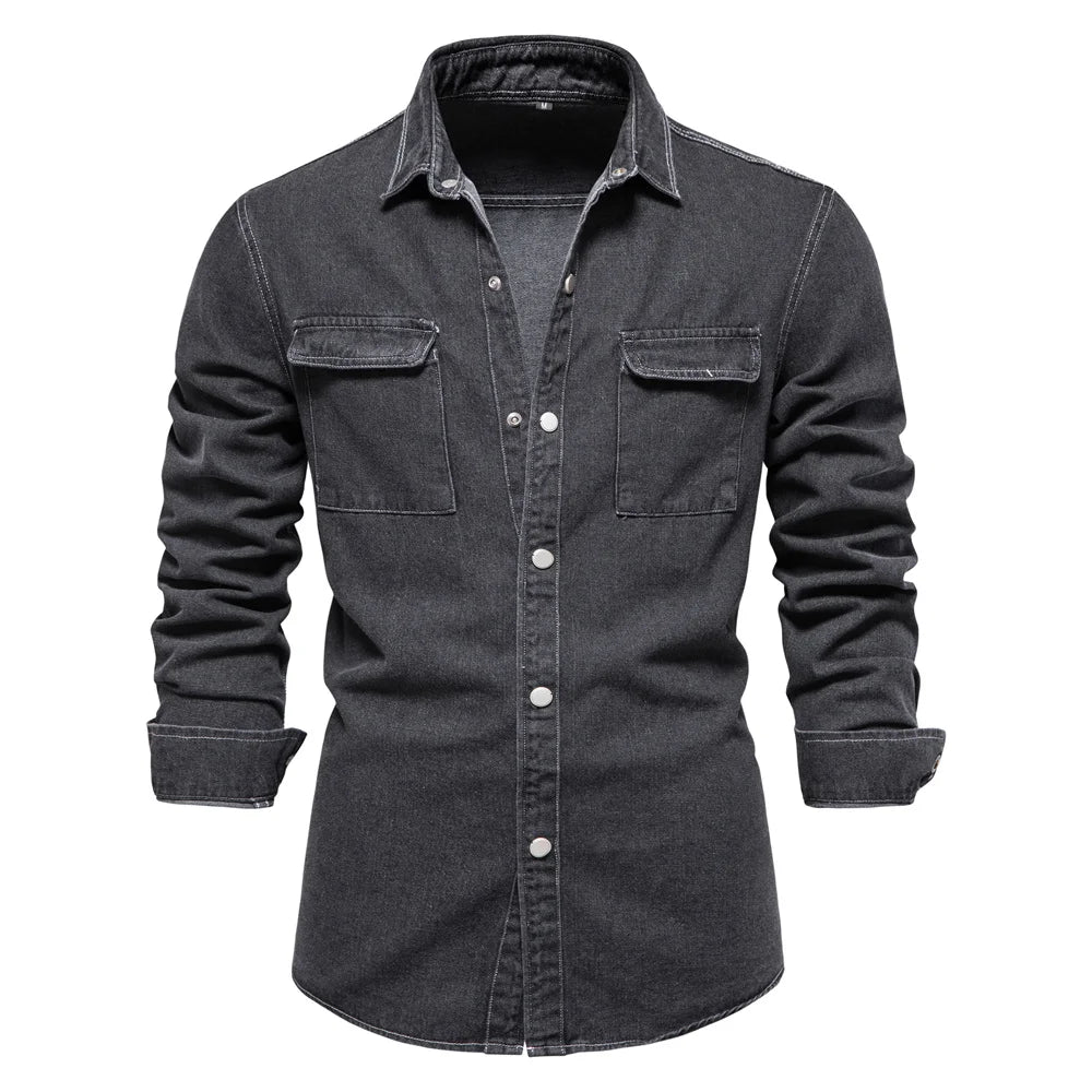 Herren Denim Shirts aus 100% Baumwolle mit Doppel Taschen für den Herbst