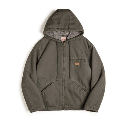 Herren Kapuzenjacke Einfarbig Sherpa-Fleece Baumwolle Taschen