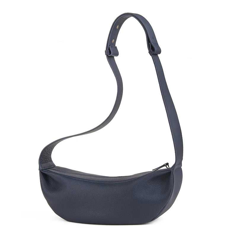 Echtleder Schultertasche Crossbody Schwarz Breiter Tragegurt