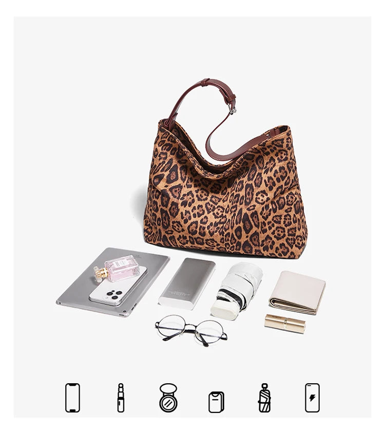 Damen Schultertasche Groß Kapazität Oversize Leopardendruck Modische Tote Tasche