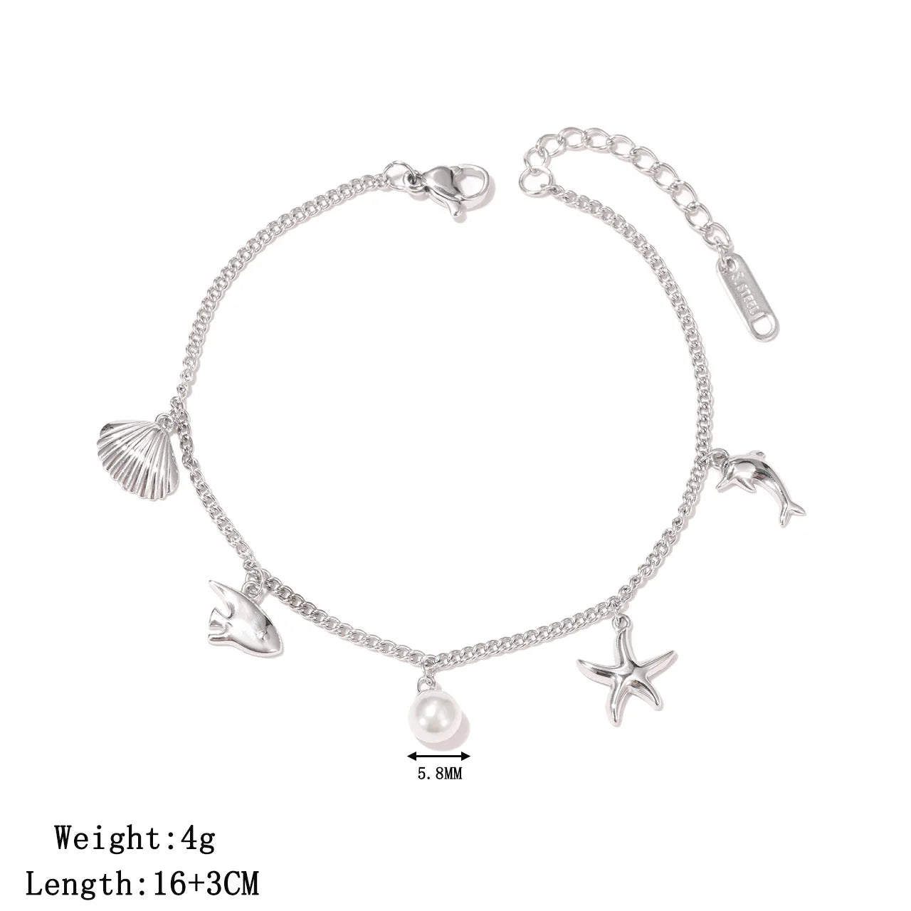 Damen-Charm-Armband mit Ozean-Motiven aus Edelstahl