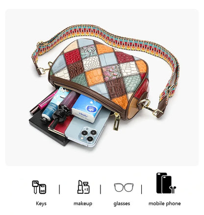 Damen-Schultertasche Patchwork-Leder Boho-Stil