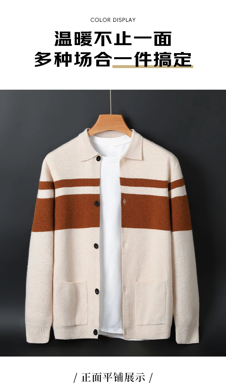 2024 neue Mode Wolle Strickjacke Mantel Top Herren Revers Business Casual Strickpullover Trend Hot Frühling und Herbst gestreift Langarm