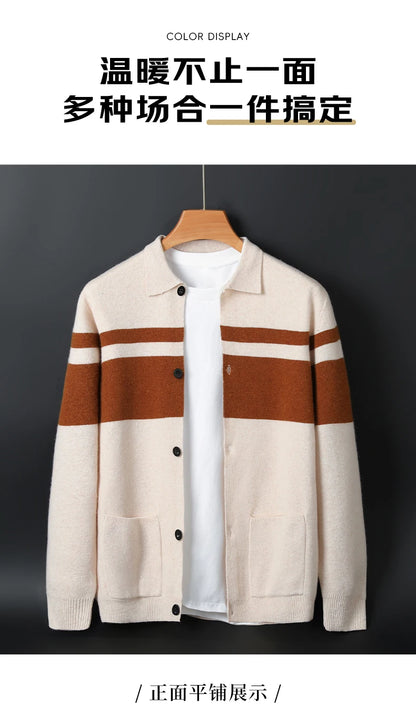 2024 neue Mode Wolle Strickjacke Mantel Top Herren Revers Business Casual Strickpullover Trend Hot Frühling und Herbst gestreift Langarm