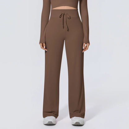 Braune Yoga-Sommerhose mit Kordelzug am Bund