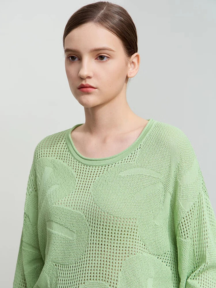Damen-Rundhalspullover Aushöhlung Jacquard Viskose locker Frühling