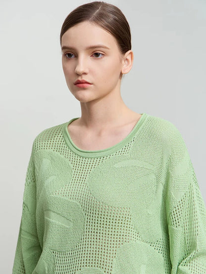 Damen-Rundhalspullover Aushöhlung Jacquard Viskose locker Frühling