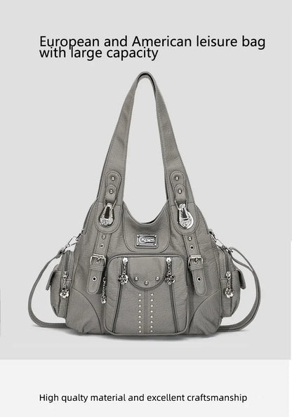 Damen-Schultertasche Vintage Schwarz Großes Fassungsvermögen Aus PU-Lederoptik Alltagsbegleiter