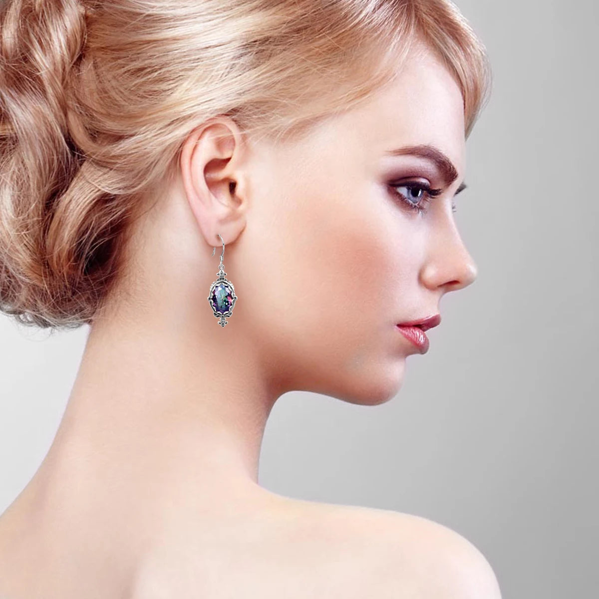 Damen-Silber-Tropfen-Ohrringe Mit Synthetischem Mystic Topaz Geburtsstein-Effekt Eleganter Glanz