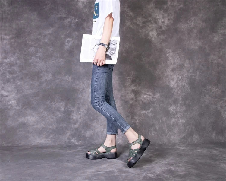 AIYUQI Sandalen Frauen Sommer 2025, Neue Echtes Leder Baotou Römischen Sandalen Damen Retro Hohl Gewebt Frauen Sandalen