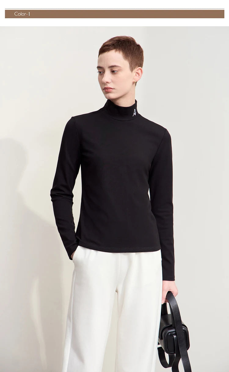 Damen Rollkragen-T-Shirt aus besticktem Fleece für warme Wintertage