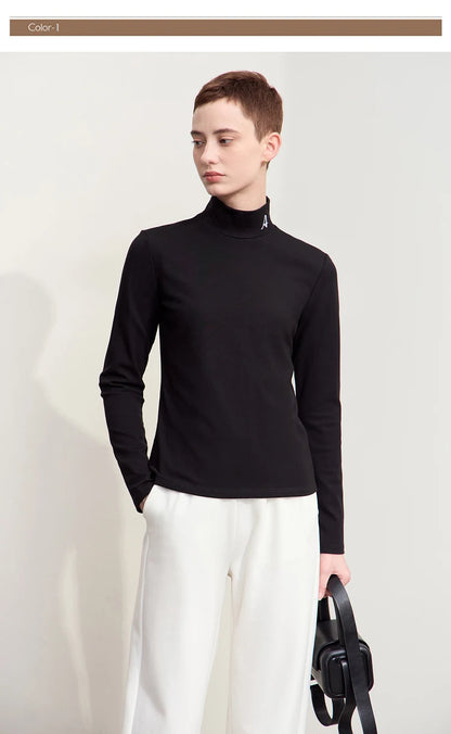 Damen Rollkragen-T-Shirt aus besticktem Fleece für warme Wintertage