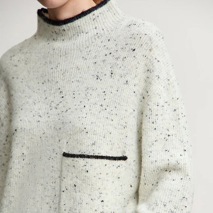 Damen-Rollkragenpullover Wolle dick locker lang Winter