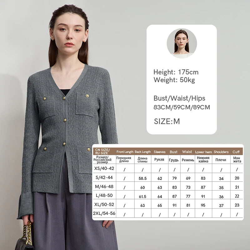 Damen-Strickjacke V-Ausschnitt einfarbig gerade Langarm vielseitig Herbst