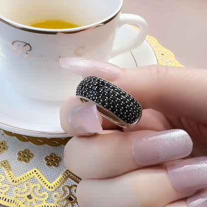 Damen-Ring Pavé schwarz klassisch aus Sterlingsilber