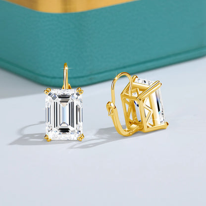 Damen-Clip-Ohrringe aus Silber 925 mit Moissanit Emerald-Schliff 10 Ct Hypoallergen