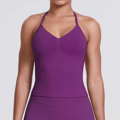 Damen Yoga-Weste mit V-Ausschnitt und breiten Trägern, violett