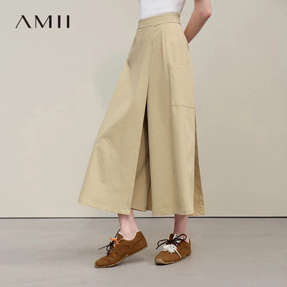 Khaki A-Linien-Rock mit breiter Taille und knielangem, weit schwingendem Saum